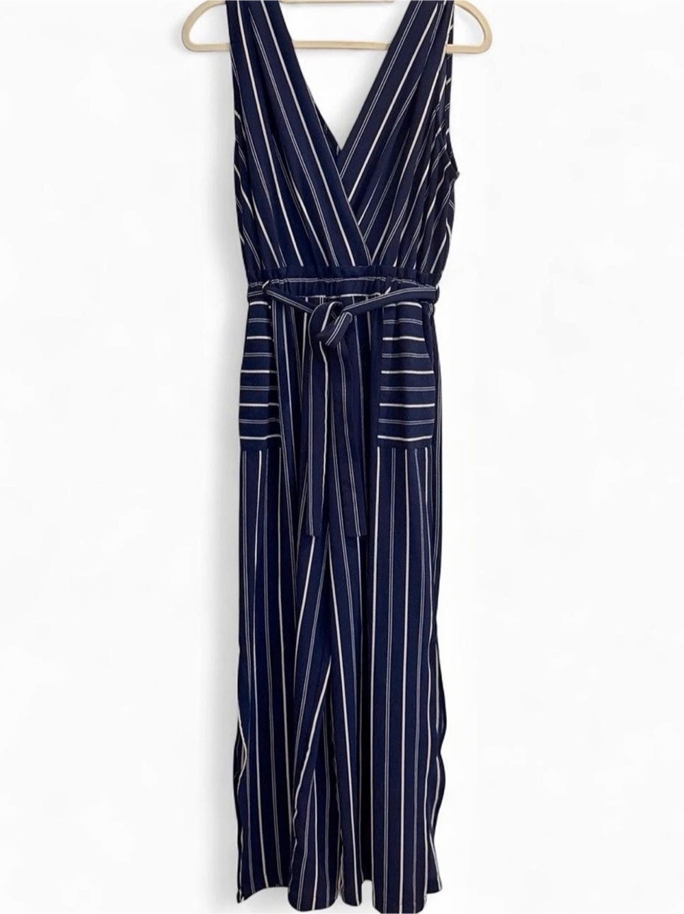 Montreal Striped Wrap Maxi Dress in Blue & White Size Large